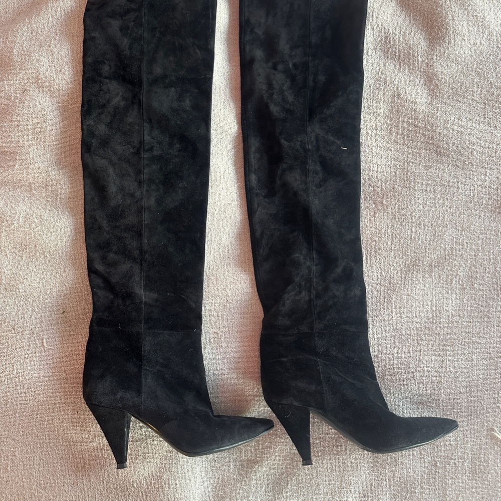 Saint Laurent Black Suede Over the Knee Boots